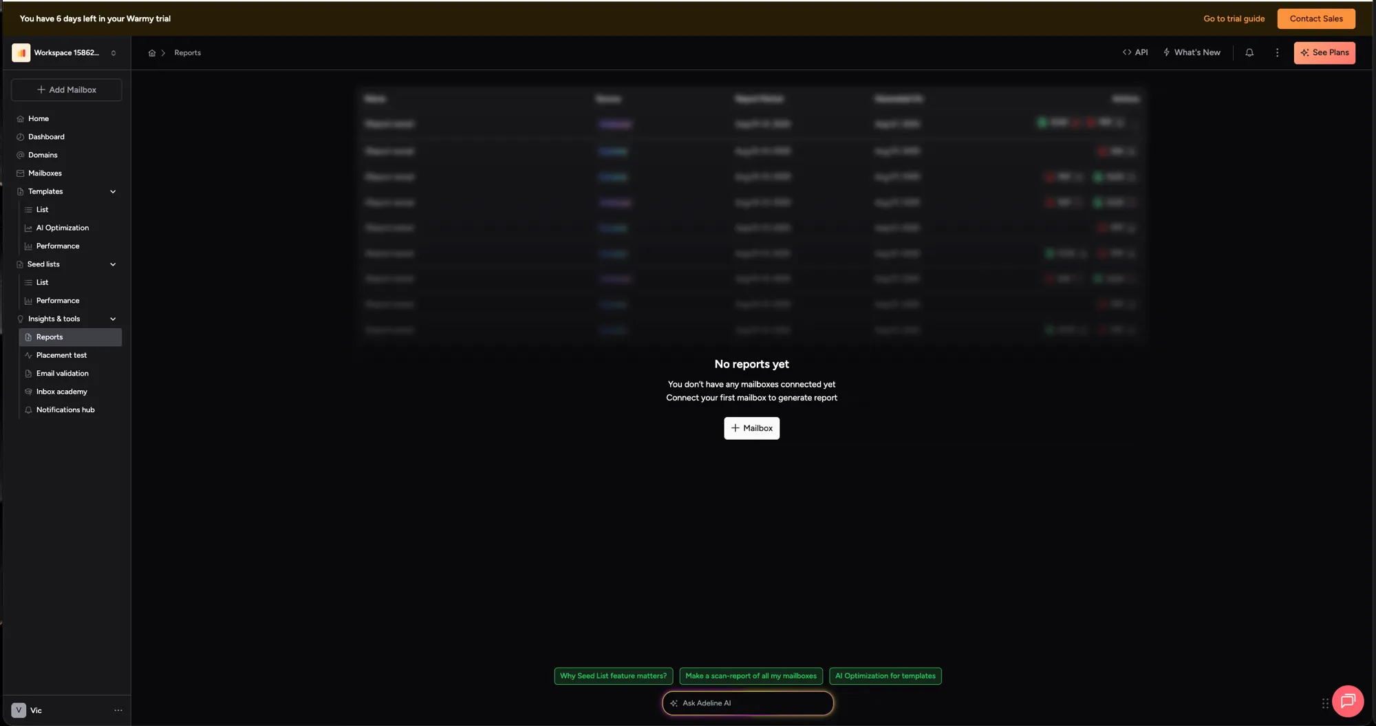 Warmy dashboard showing warmup and deliverability features